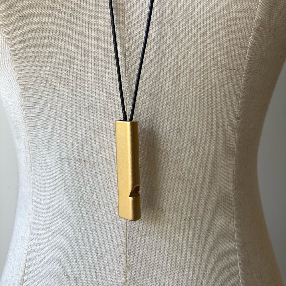 minimalist safety whistle necklace brass gold emergency alert self defense coach - Picture 4 of 8